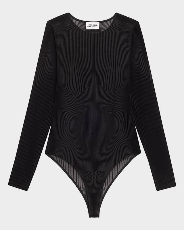 Mesh Flocked Morphing Pinstripe Bodysuit